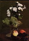 Famous Chrysanthemums Paintings - Still Life Chrysanthemums and Grapes